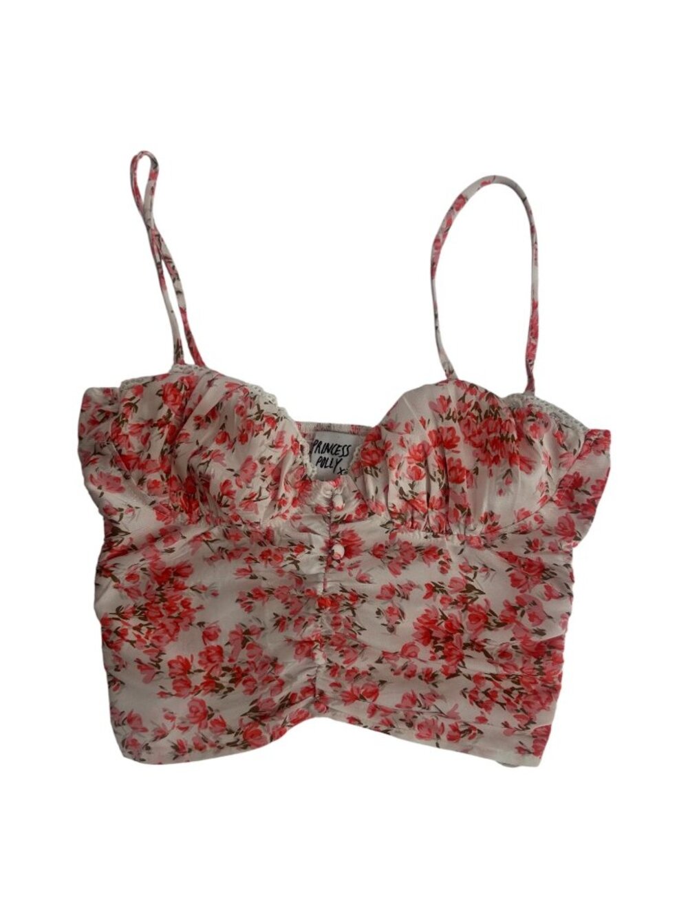 Princess Polly Top XXS Pink Floral Boho Bustier Corset Crop Top Smocked Coquette